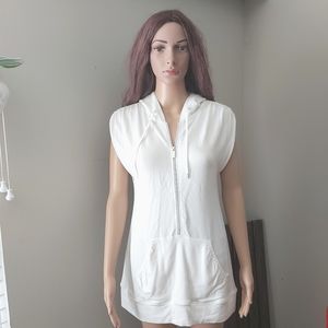 Bebe Sport y2k white long sleeveless hooded vest half zip